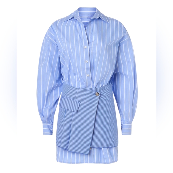 Maje 2-in-1 Striped Shirt Dress Removable Skirt Blue Size 38 US 6 NWT - Picture 3 of 17